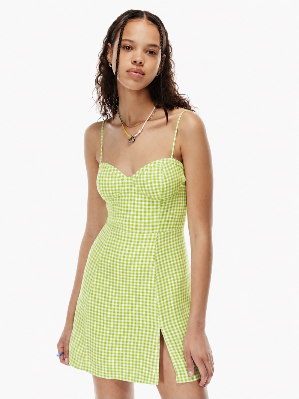 Aritzia Sunday Best Viola Mini Dress Pear Green White Bustier Lime Gingham Y2K